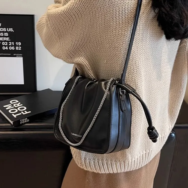 PINK·LAND PU Bucket Bags Crossbody Bag Shoulder Bag Regular Women's Black/White/Brown/Coffee-2