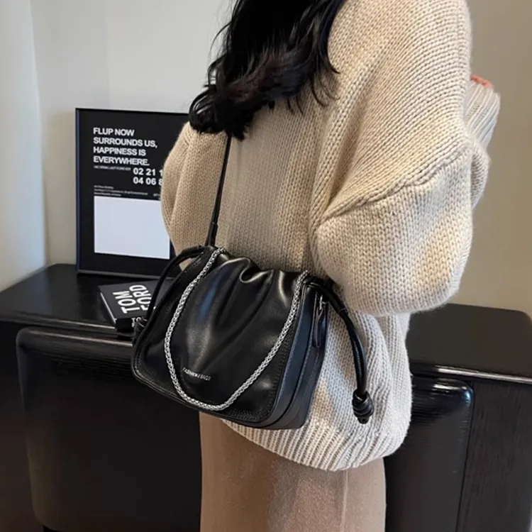 PINK·LAND PU Bucket Bags Crossbody Bag Shoulder Bag Regular Women's Black/White/Brown/Coffee-3