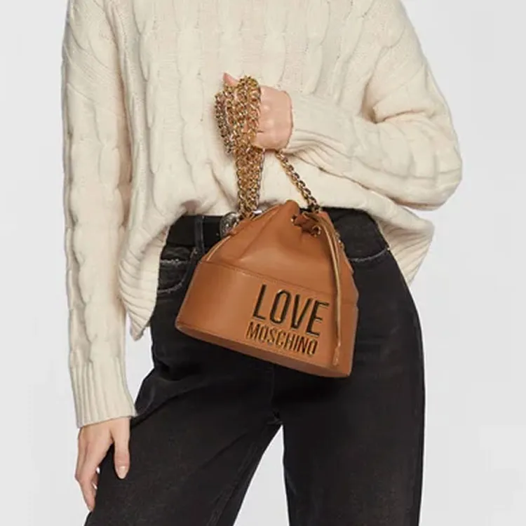LOVE MOSCHINO Elastane Bucket Bags Shoulder Bag Crossbody Bag Handbag Regular Women's Brown-4