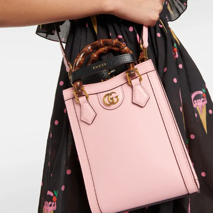 GUCCI Diana Leather Tote Bag Shopping Bag Shoulder Bag Crossbody Bag Handbag Mini Women's Pink-4