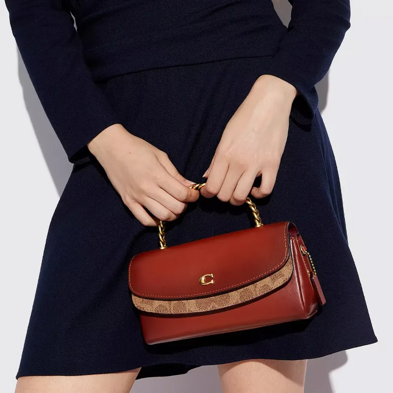 COACH Blair Leather Crossbody Bag Shoulder Bag Crossbody Bag Chain Handbag Women's Red Brown & Brown Monogram-4