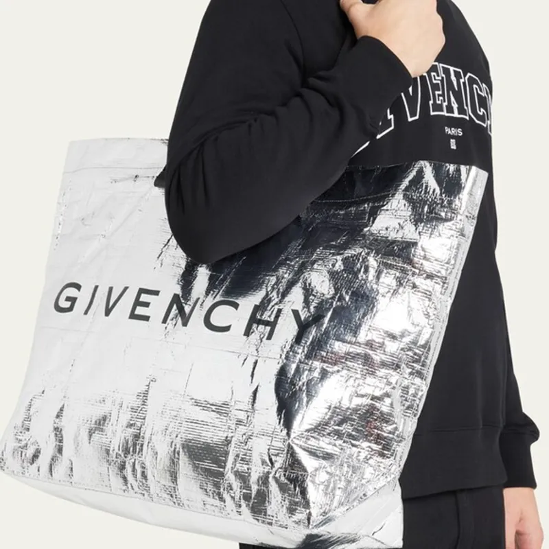 GIVENCHY Cow Leather Tote Bag Shopping Bag Handbag Shoulder Bag Unisex Silver-4