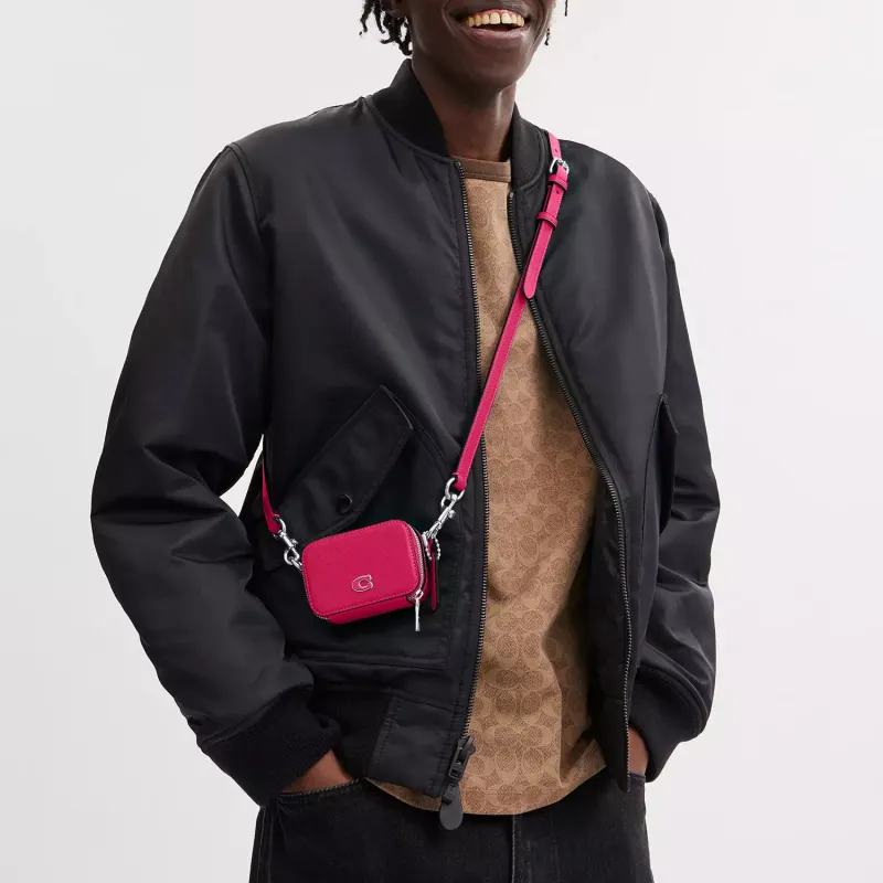 COACH Cross Grain Leather Shoulder Bag, Crossbody Bag Mini Men's Dragon Fruit-2
