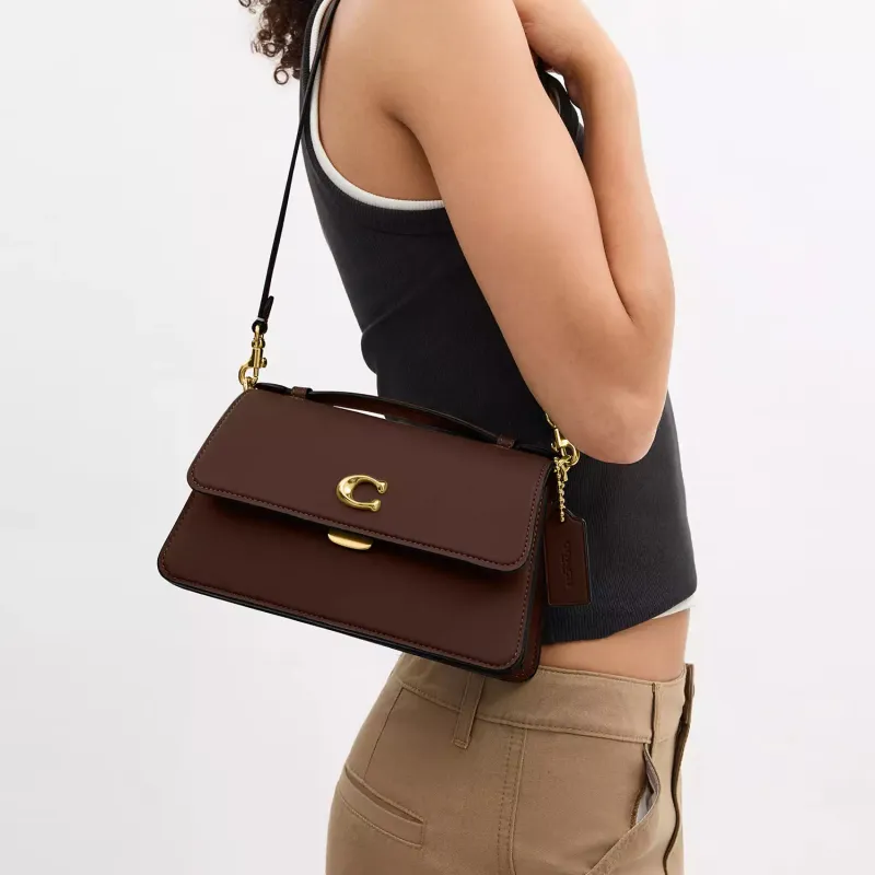 COACH Glove Tanned Leather One Shoulder Handbag Medium Size Women's Maple-5