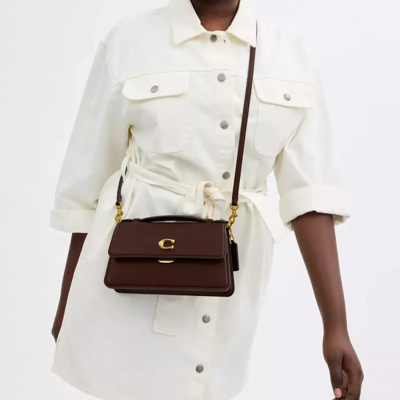 COACH Glove Tanned Leather One Shoulder Handbag Medium Size Women's Maple-6
