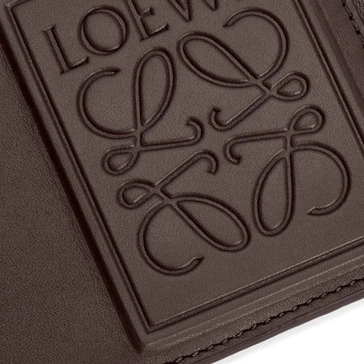 LOEWE Satin Calfskin Coin Card Holder Wallet Men's Dark Brown-3