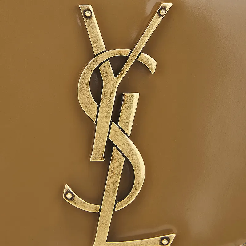 SAINT LAURENT Patent Leather Crossbody Bag, Shoulder Bag Women's Khaki-6