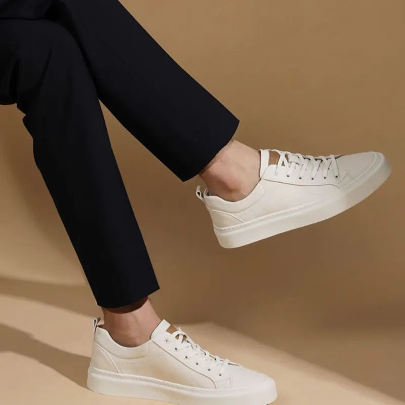 TIMOTHY&CO. Commute To Work Low Top Casual Shoes Men's White Genuine Leather-6