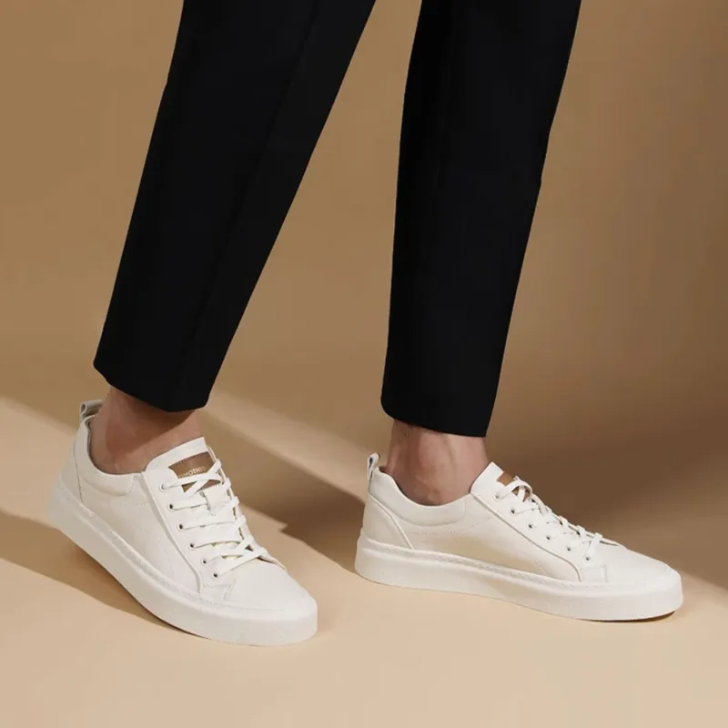 TIMOTHY&CO. Commute To Work Low Top Casual Shoes Men's White Genuine Leather-7