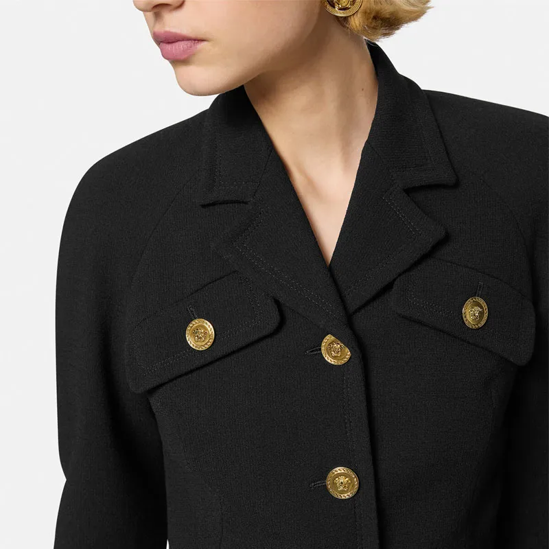 VERSACE Medusa Logo Patch Head Buttons Cropped Jacket-4