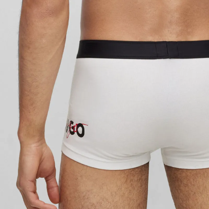 HUGO BOSS Stretch-Cotton Trunks With Double Logo Waistband Boxer Shorts Men's 1 Pack White-1