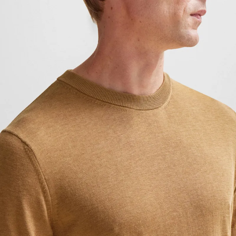 HUGO BOSS Short-Sleeved Sweater In Silk And Cotton T-Shirt Men's Light Brown-4