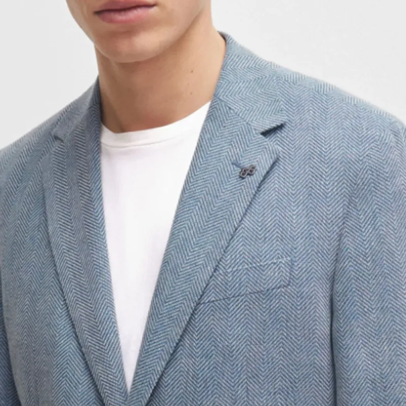 HUGO BOSS Regular-Fit Jacket In Herringbone Cotton And Wool Jackets Coats Men's Light Blue-4
