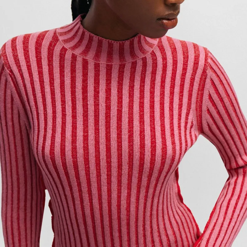 HUGO BOSS Mock-neck Striped Cotton Jumper-4