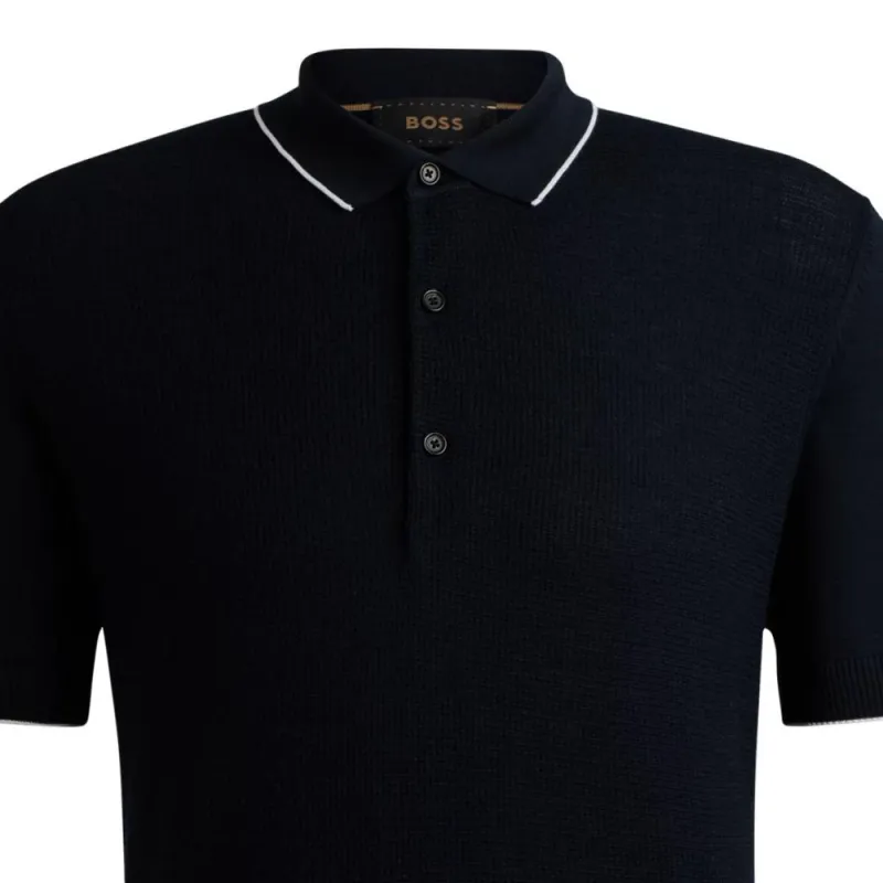 HUGO BOSS Mixed-Structure Polo Sweater In Silk And Cotton Polo Shirt Men's Dark Blue-1