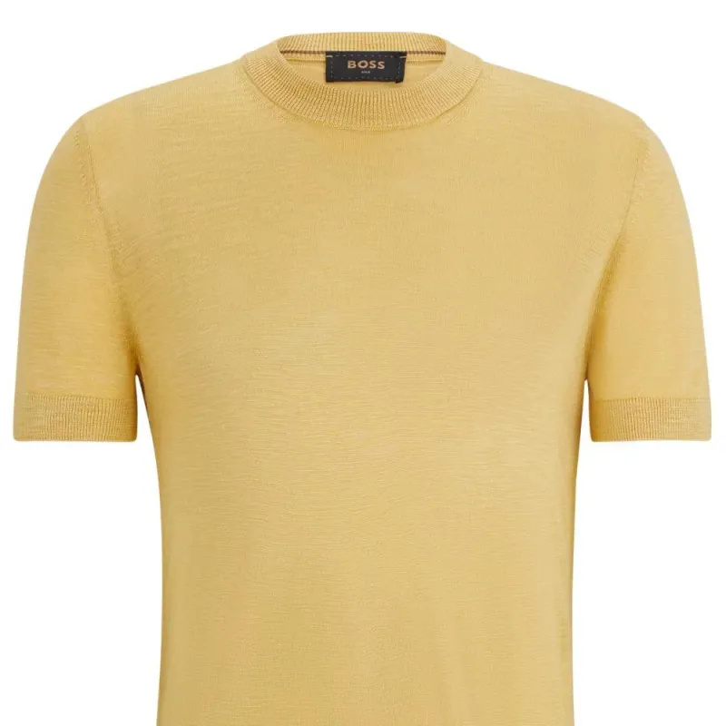 HUGO BOSS Short-Sleeved Sweater In Tussah Silk Sweater Men's Light Yellow-1
