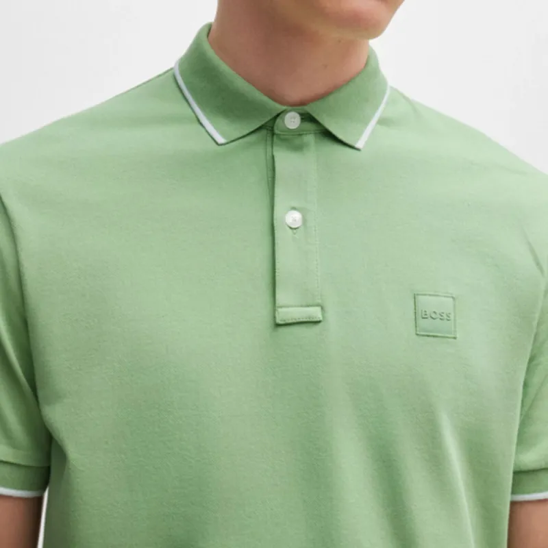 HUGO BOSS Slim Fit Polo Shirt In Washed Stretch Cotton Piqué Polo Shirt Men's Green-4