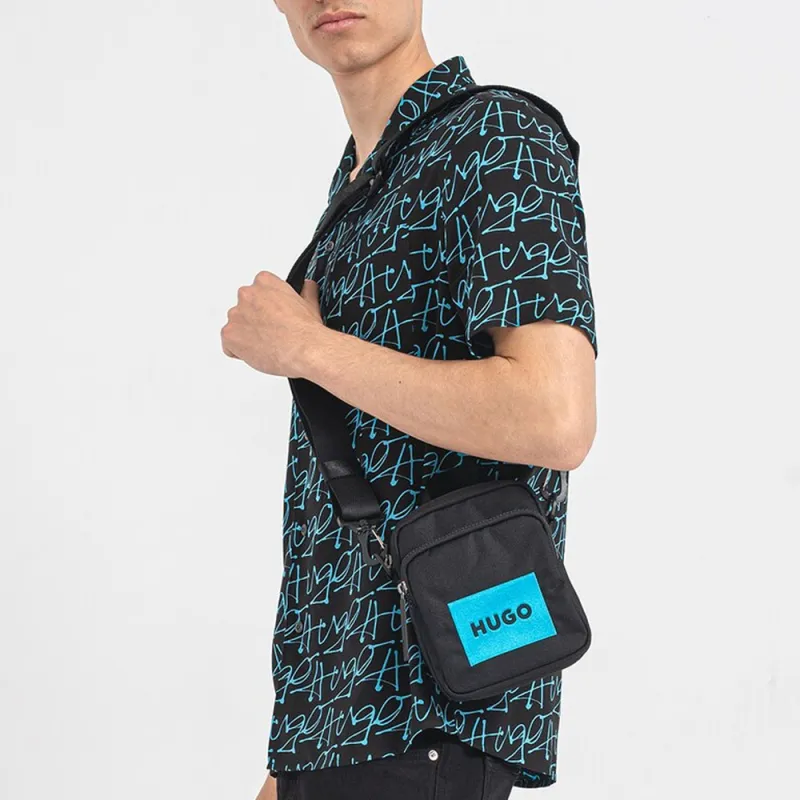 HUGO BOSS Relaxed Fit Short Sleeved Shirt With Seasonal Print Shirt Men's Black-1