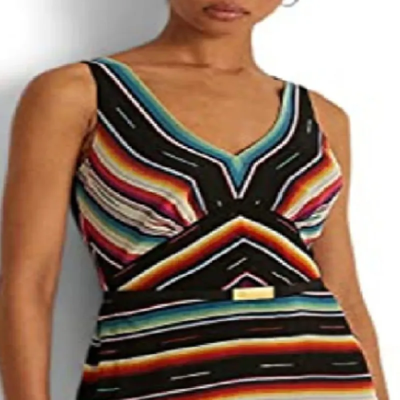 Polo Ralph Lauren Striped Crinkle Georgette Sleeveless Dress Sleeveless Dress Women's Multicolor-2