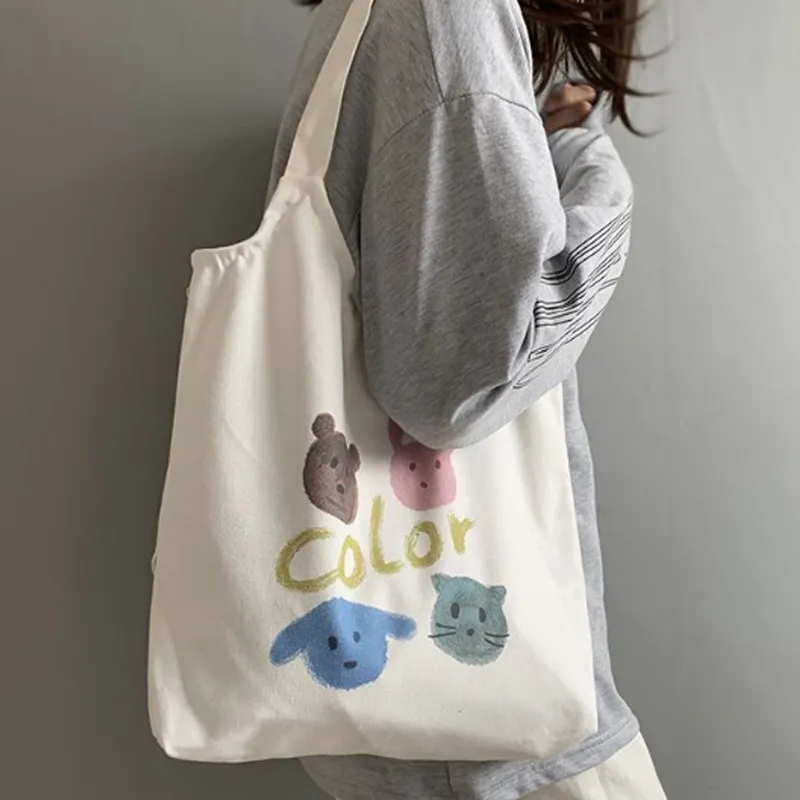 PINK·LAND Canvas Tote Bag Shopping Bag Canvas Bag Shoulder Bag Regular Women's White-5