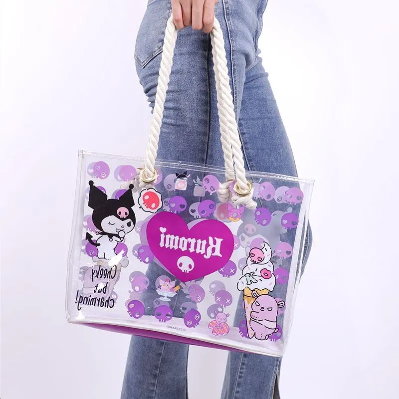 Sanrio PVC Metal Hybrid Handbag Medium Size Women's Purple Kuromi-3