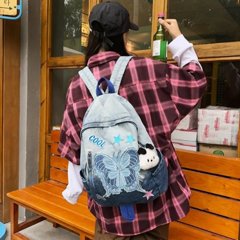 Dusen Kangaroo Denim Backpack Regular Unisex Blue-4