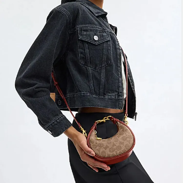 COACH Artificial Leather With Cow Leather Handbag Shoulder Bag Crossbody Bag Mini Women's Brown Yellow & Rusty Red-4