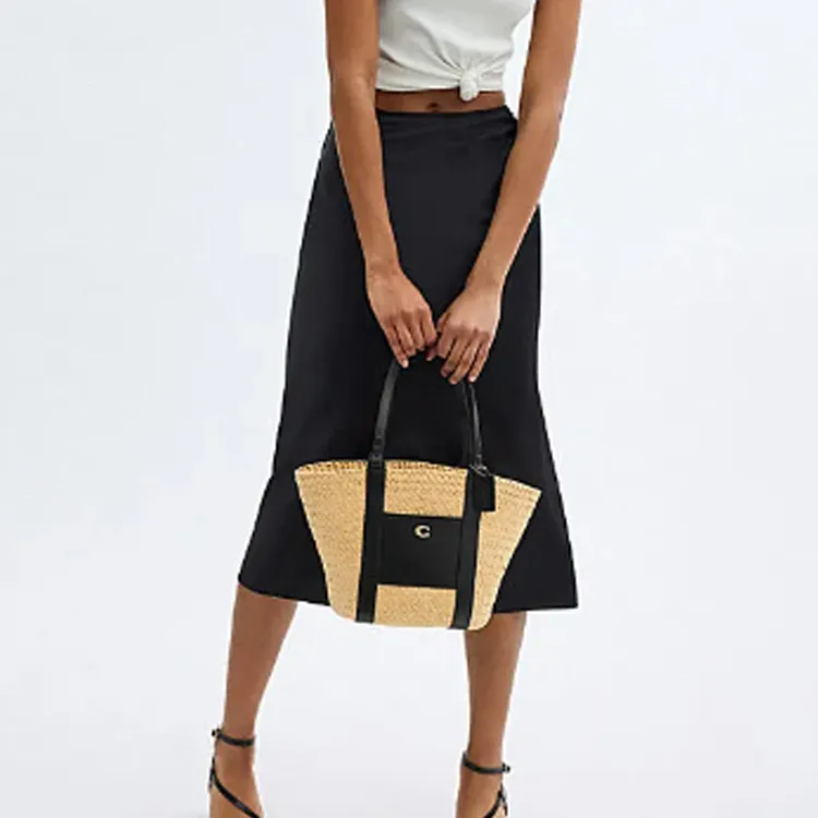 COACH Straw With Calfskin Tote Bag, Shopping Bag, Handbag, Shoulder Bag Trumpets Women's Natural-5