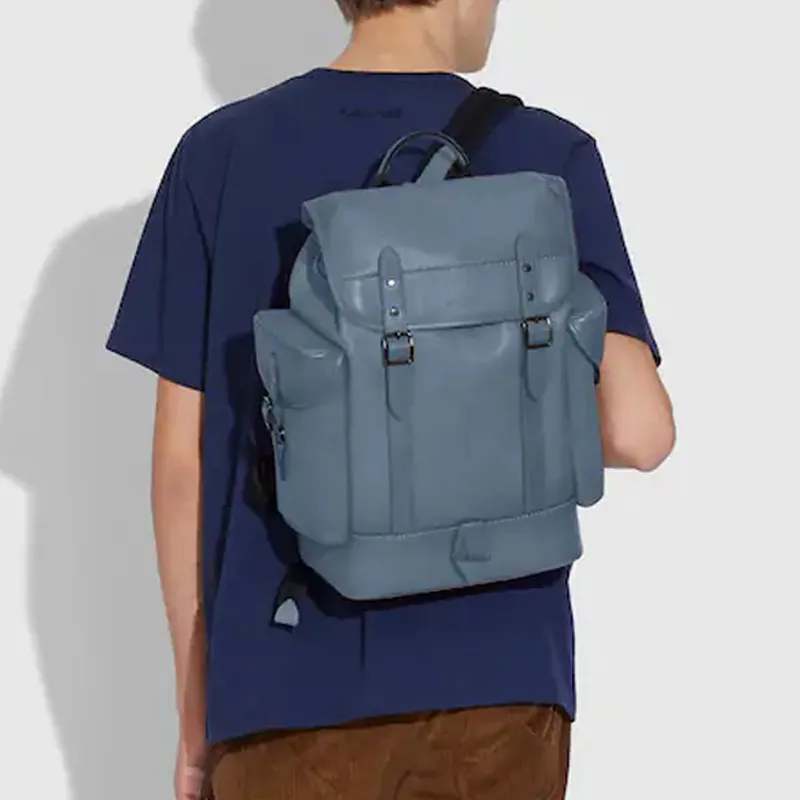 COACH Hitch Calfskin Backpack Large Size Men's Gray Blue-3