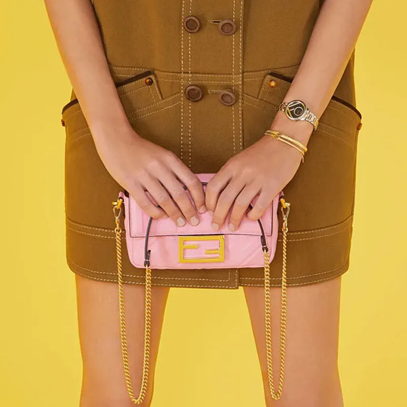 FENDI Baguette Nappa Leather Baguette Bag Handbag Shoulder Bag Crossbody Bag Mini Women's Cherry Blossom Pink-4