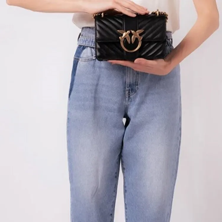 PINKO Quilt Sheepskin Swallow Bag, Shoulder Bag, Crossbody Bag Mini Women's Black/Black Gold-4
