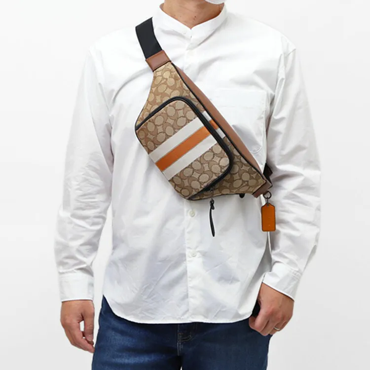 COACH Leather One Shoulder Crossbody Fanny Pack Large Size Men's Caramel Brown-6