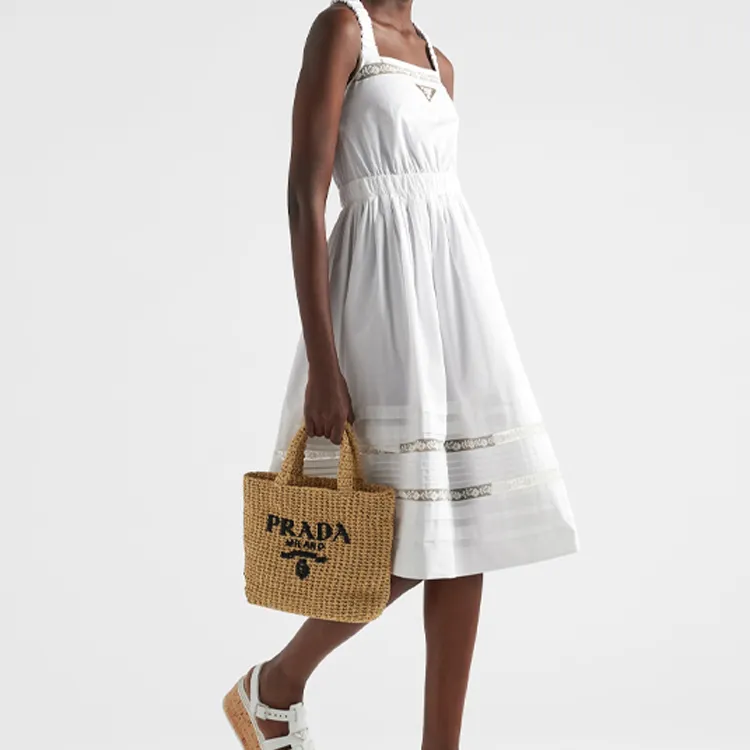 PRADA Raffia Tote Bag Small Tan-3