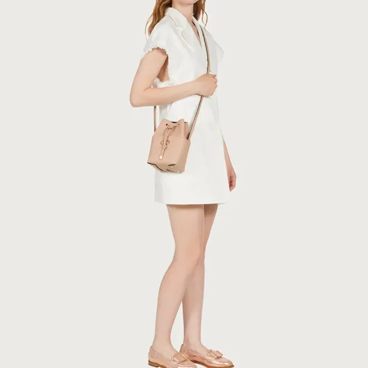 FERRAGAMO GANCINI Cow Leather Bucket Bags Shoulder Bag Crossbody Bag Mini Women's Bone/Beige-4