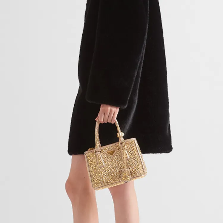 PRADA Galleria Killer Bag Fabric Tote Bag Shopping Bag Shoulder Bag Crossbody Bag Handbag Mini Women's Gold-3