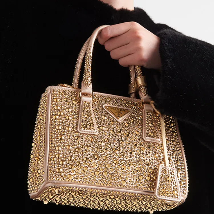 PRADA Galleria Killer Bag Fabric Tote Bag Shopping Bag Shoulder Bag Crossbody Bag Handbag Mini Women's Gold-4