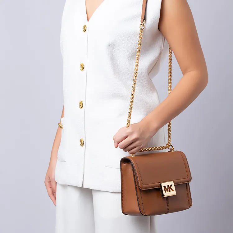 MICHAEL KORS Sonia Cow Leather Chain Bag, Crossbody Bag Trumpets Women's Leather Brown-3
