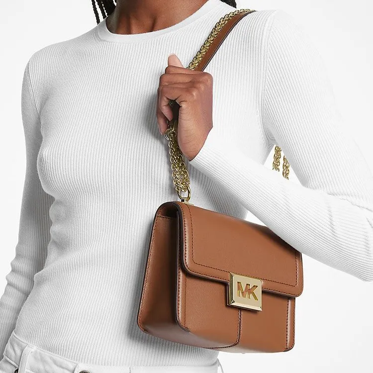 MICHAEL KORS Sonia Cow Leather Chain Bag, Crossbody Bag Trumpets Women's Leather Brown-4