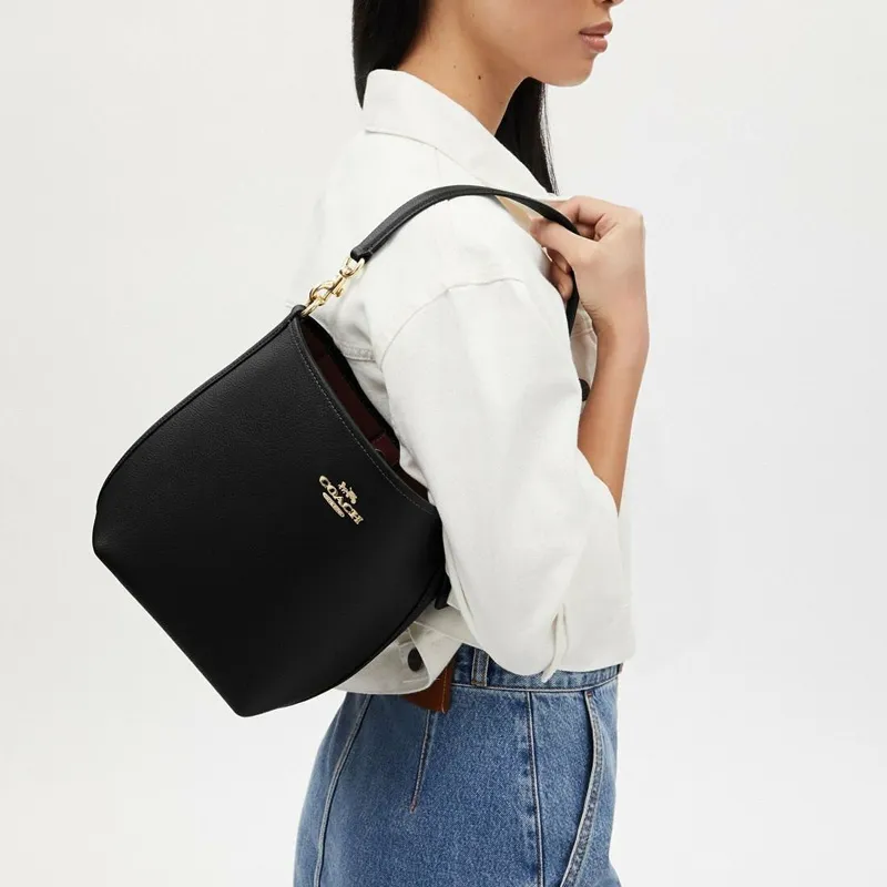 COACH City Leather Bucket Bag, Portable Crossbody Bag, Shoulder Bag Medium Size Women's Black-3