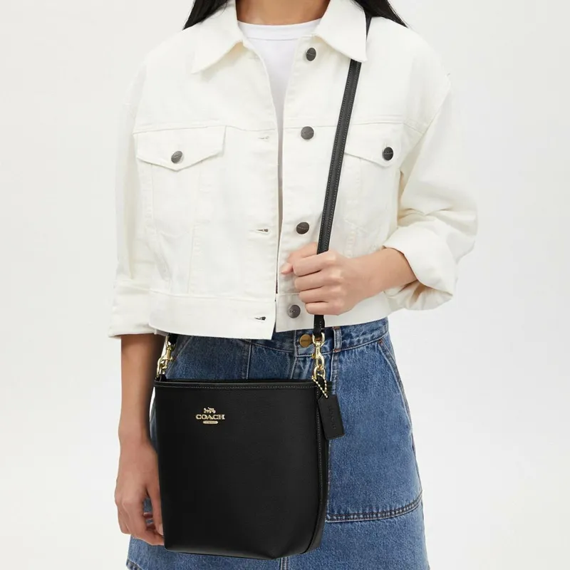 COACH City Leather Bucket Bag, Portable Crossbody Bag, Shoulder Bag Medium Size Women's Black-4