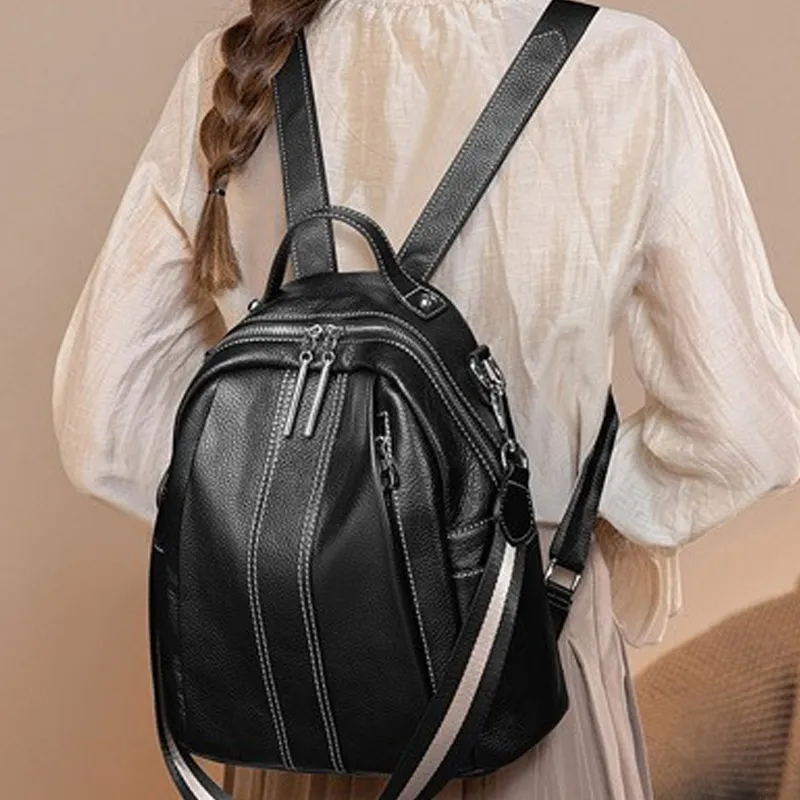 Yalu Top Grain Cow Leather Backpack Women's Black-4