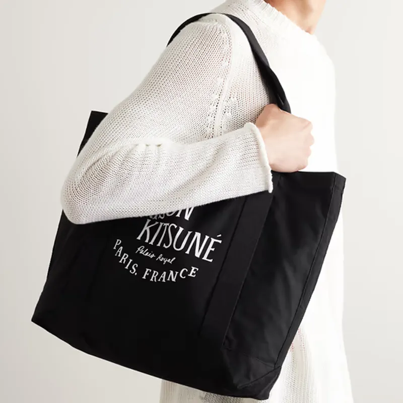 Maison Kitsune Cotton Tote Bag Shopping Bag Shoulder Bag Handbag Regular Women's Black-2