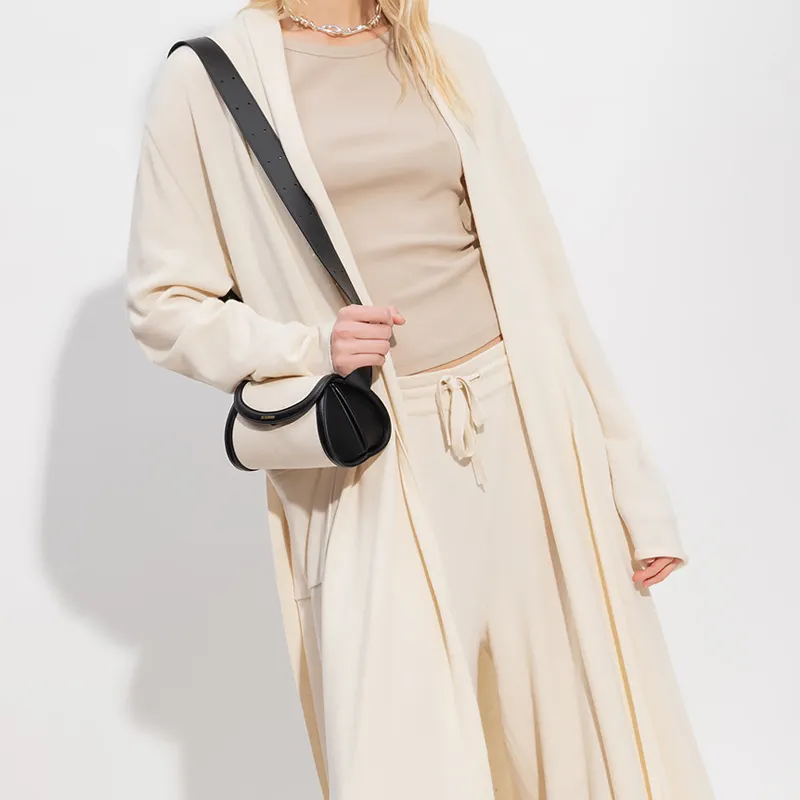 JIL SANDER Cotton Linen Blend With Leather Trim Shoulder Bag, Crossbody Bag Women's Cream/Black-4