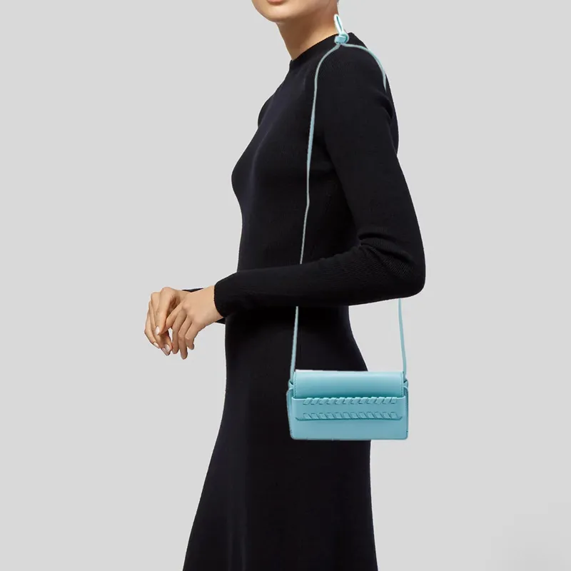 Chloe Mony Smooth Calf Leather Handheld Shoulder Bag, Crossbody Bag, Wallet Women's Light Blue-5