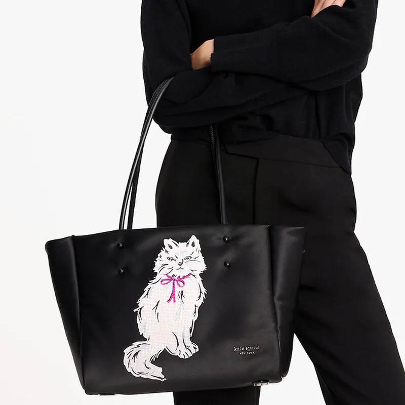 Kate Spade Polyester Tote Bag, Shopping Bag, Shoulder Bag, Handbag Medium Size Women's Black-4