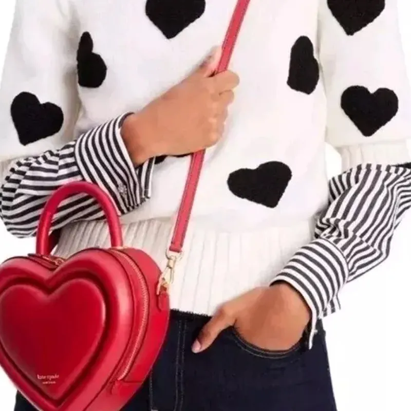 Kate Spade Sheepskin Heart-Shaped Bag Handbag Shoulder Bag Crossbody Bag Women's Cherry Red-0