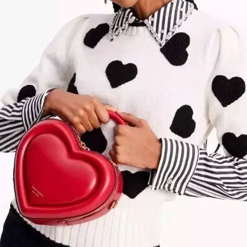 Kate Spade Sheepskin Heart-Shaped Bag Handbag Shoulder Bag Crossbody Bag Women's Cherry Red-1