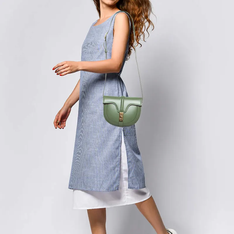 CELINE 16 Cow Leather Handbag Shoulder Bags Small Size Women's Light Khaki Green-3
