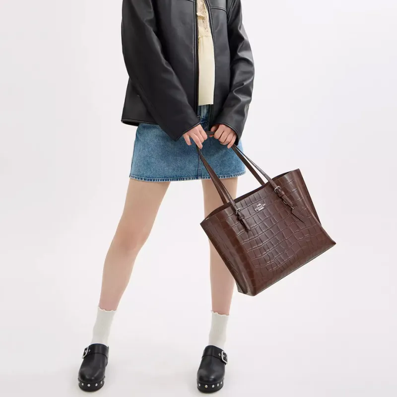 COACH Mollie Leather Tote Bag, Shopping Bag, Handbag, Shoulder Bag Tubas Women's Maple-4