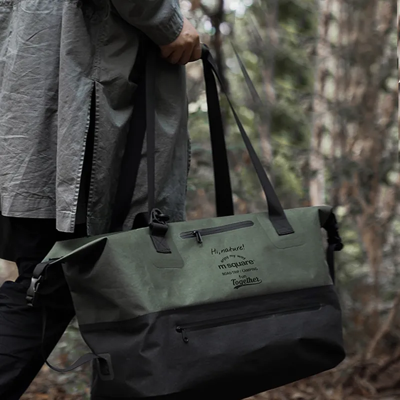 M Square Polyester Travel Bag Unisex Black & Green-2